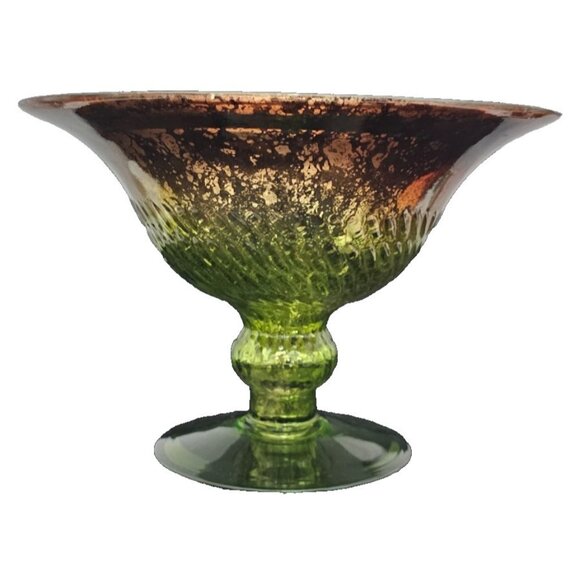 Vintage Green Glass Compote Dish, 7" Tall x 10" Wide Pedestal Bowl Decorative - Picture 4 of 8